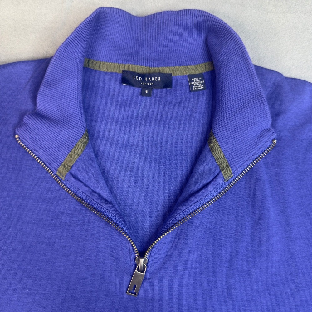 Ted Baker Antram Quarter Zip Pullover Size 5 XL Blue Cotton Blend Sweater Mens - Picture 3 of 9